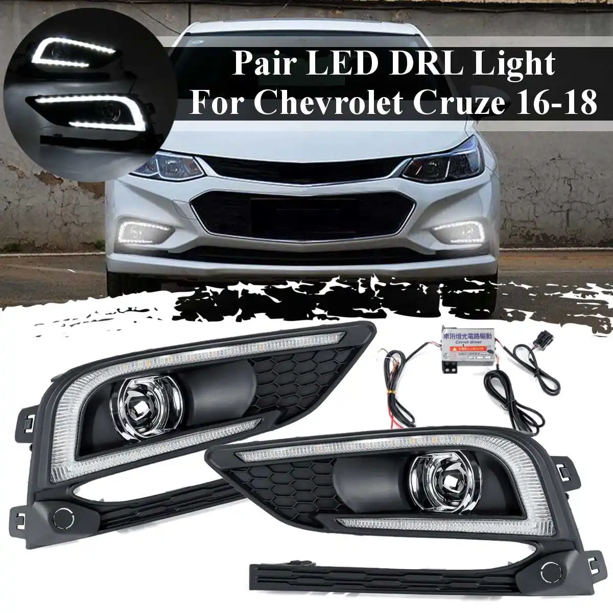 Автомобильные светодиодные дневные ходовые огни для Chevrolet Cruze Drl передний бампер противотуманная фара белый желтый сигнал поворота