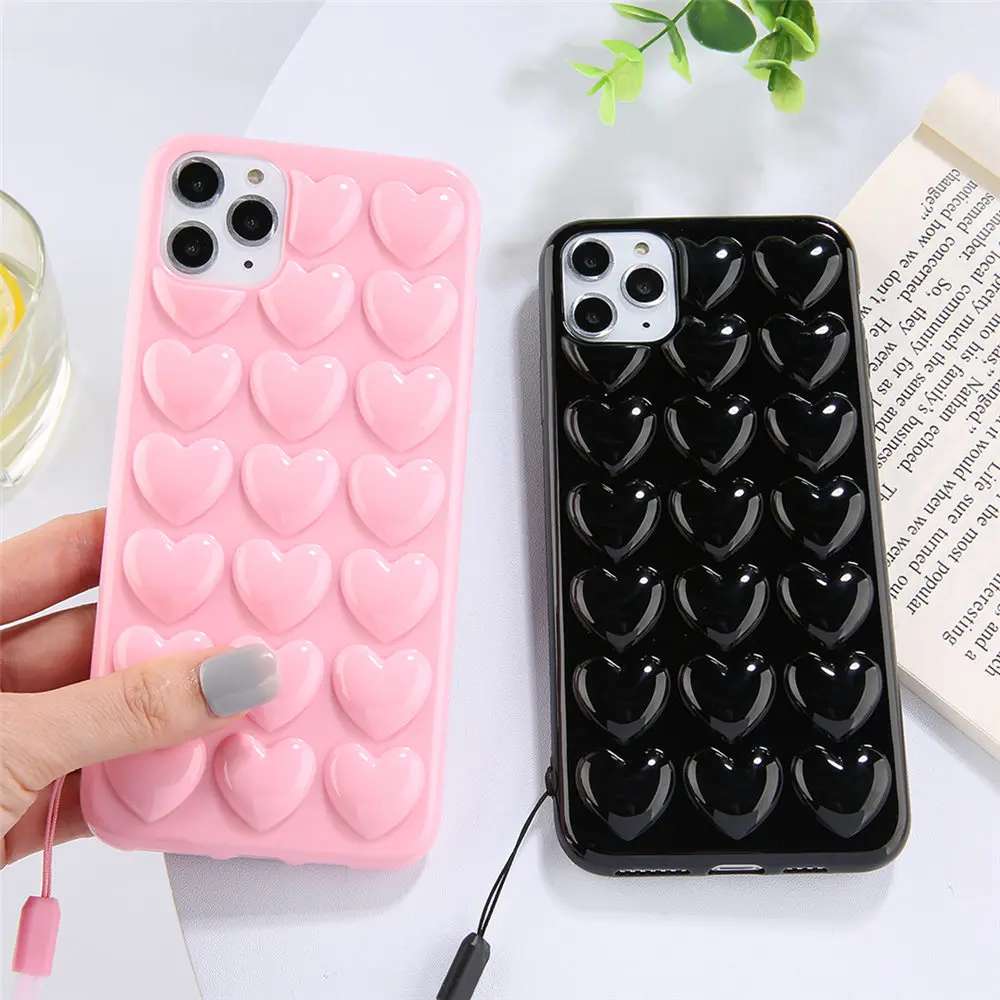 Lovebay 3D Love Heart чехол для телефона для iPhone 11 Pro X XR XS Max 7 8 6 6s Plus карамельный цвет с ремешком из мягкого ТПУ