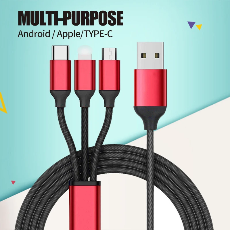 3 в 1 usb-кабель для зарядного устройства для iPhone X 5 6S 7 8 Micro USB type-C кабели для передачи данных нейлоновый Плетеный для мобильного телефона samsung Xiaomi - Цвет: Color 2