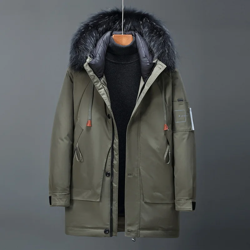 Down jacket men's long coat thickened extreme winter coat big fur collar 2021 new winter coat trend brand fashion hooded warm
