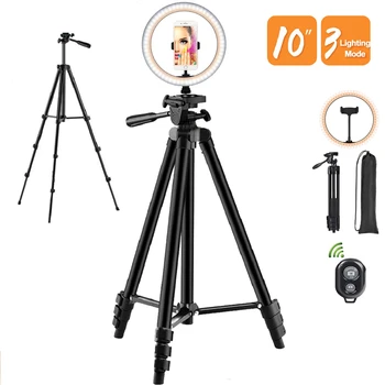 

10" LED Selfie Ring Light Tripod Dimmable Lamp Phone Stand Holder Tiktok Circle Fill Light Makeup Photography RingLight Trepied