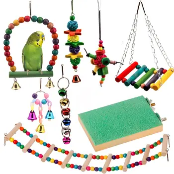 

8PCS/Set Combination Parrot Toy Bird Articles Parrot Bite Toy Bird Toys Parrot Funny Swing Ball Bell Standing Training Toys