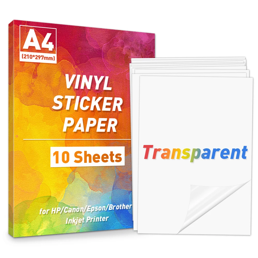 10 Sheets Transparent Sticker Paper A4 Printable Vinyl Sticker Clear Label  Paper for Inkjet Printer Self Adhesive A4 Paper Sheet