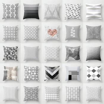 

New Nordic Grey Geometric Pillow Covers Polyester 45X45CM Throw Pillows Cover Modern Fashion Livingroom Sofa/Bed Cushions Case