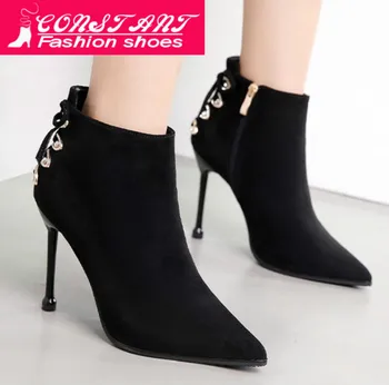 

2019 Winter New Women's Shoes High-heeled Pointed Suede Lace-up Short Boots Women's Boots Bare Botas Mujer xlv989-2