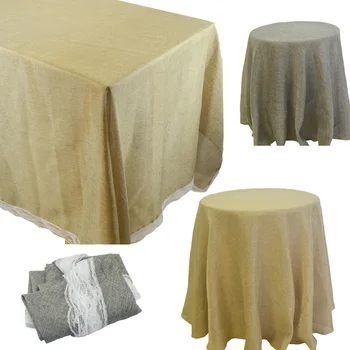 

Round Gray Khaki Imitation Linen Cotton Dining Tea Table Cover Wedding Christmas Home Decor Lace Rectangle Table Cloth Overlays
