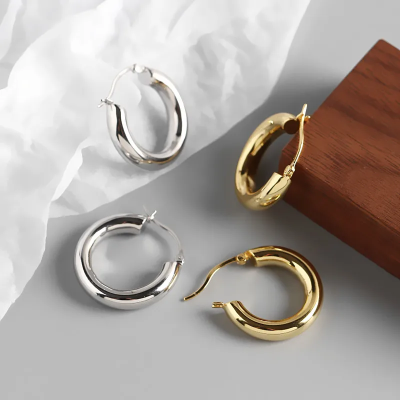 925 Sterling Silver Round Circle Women Hoop Earrings for Women Gold/Silver Color Earrings Jewelry Gifts