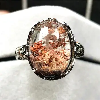 

17x14mm Top Natural Red Phantom Quartz Ring Jewelry For Woman Man Crystal Beads Ghost Garden Stone Silver Adjustable Ring AAAA