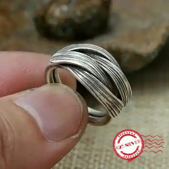 

S925 sterling silver men's ring handmade personality classic retro style creative craft woven styling to send love jewelry gift