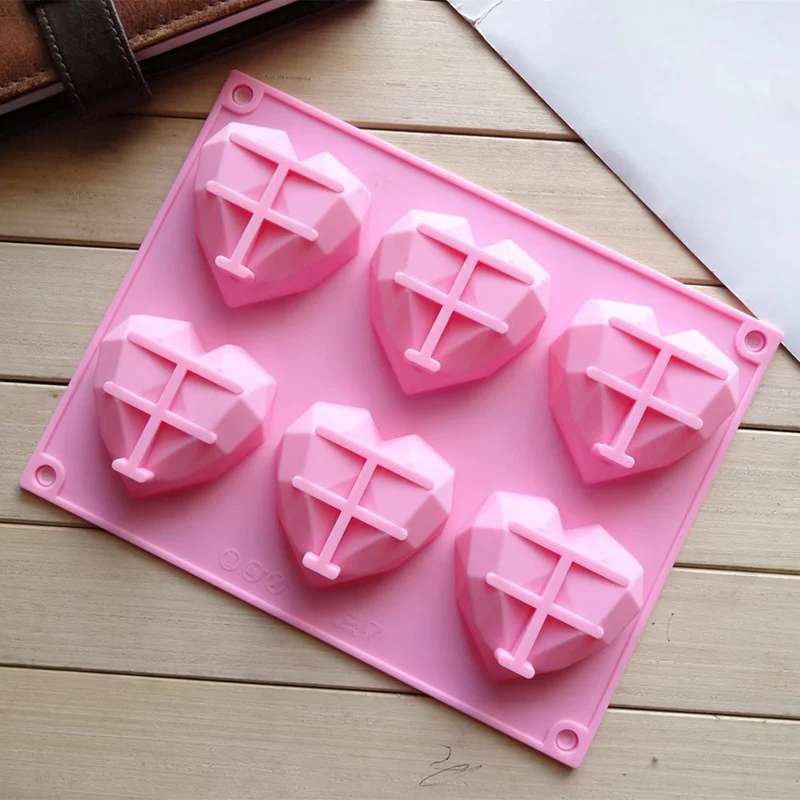 Cake Mold Silicone Diamond Love Heart Shape Mould Pastry Bake Mold Kitchen Tool