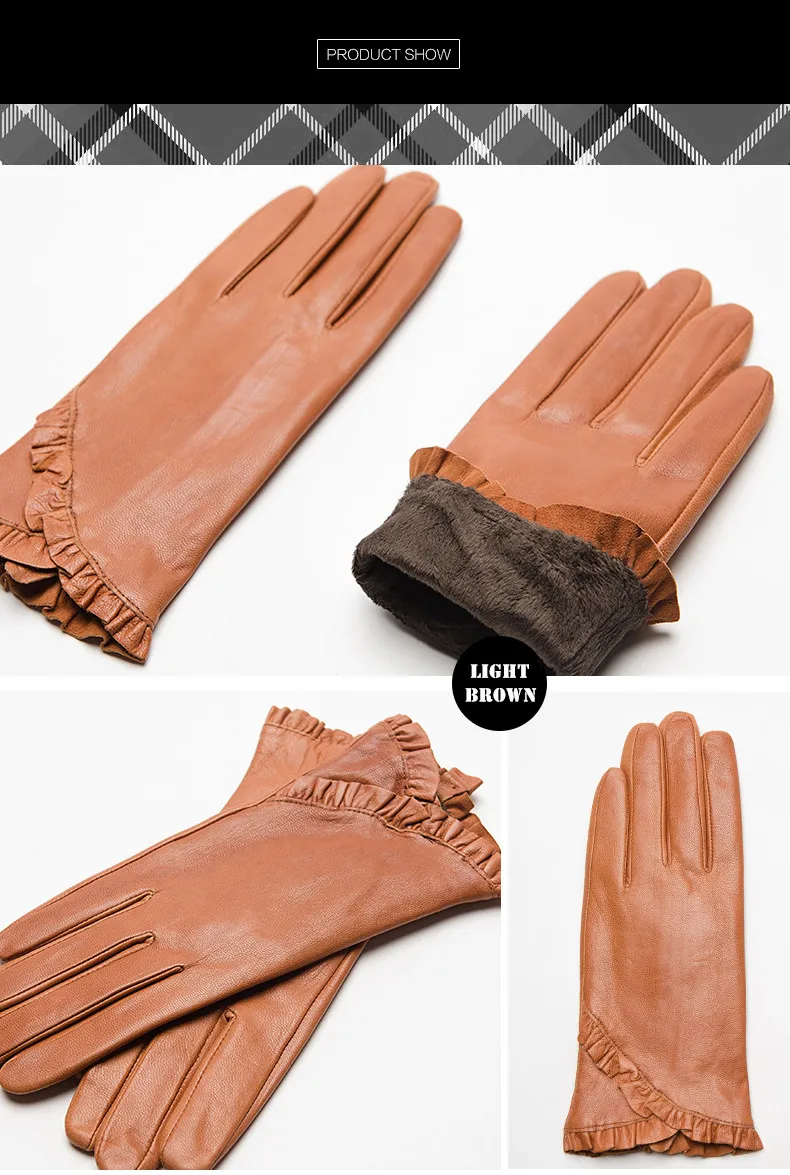 Gours женские перчатки из натуральной кожи, модный светильник, коричневые перчатки из козьей кожи, теплые зимние перчатки с цветочным рисунком, Новое поступление GSL054
