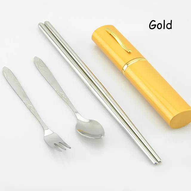 Gold cutlery set ONEUP 304 Ланч-бокс из нержавеющей стали, японский стиль, Бенто-бокс, кухонный герметичный контейнер для еды, для отправки посуды - Цвет: Gold cutlery set