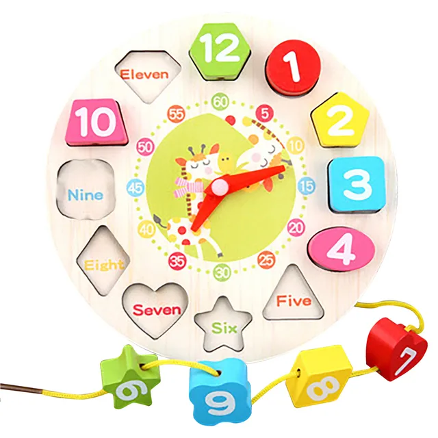 Wooden Shape Color Clock Puzzle-teaching Time Sorting Number Blocks Stacking Montessori Early Learning Montessori Kids Toys 2