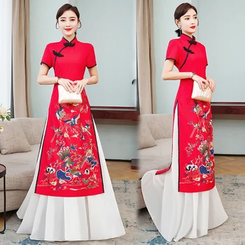

2020 vietnam style elegant lady flower print oriental qipao cheongsam mandarin collar aodai dress ao dai qi pao chinese dress
