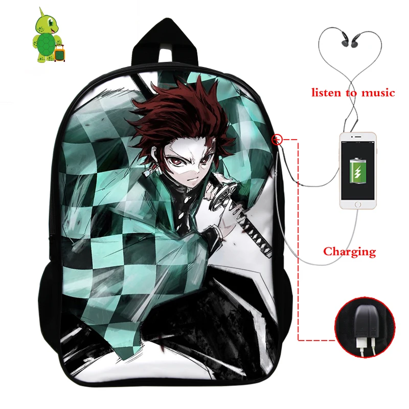 Demon Slayer: Kimetsu No Yaiba рюкзак USB зарядка Рюкзак для ноутбука аниме школьные сумки для подростков мальчик девочка путешествия рюкзак - Цвет: 15