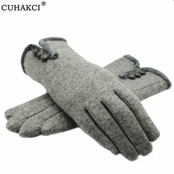 

CUHAKCI Buttons Design Cashmere Mittens New Style Women Gloves Warm Female Thick Winter Glove Driving Full Finger Gloves 1Pair