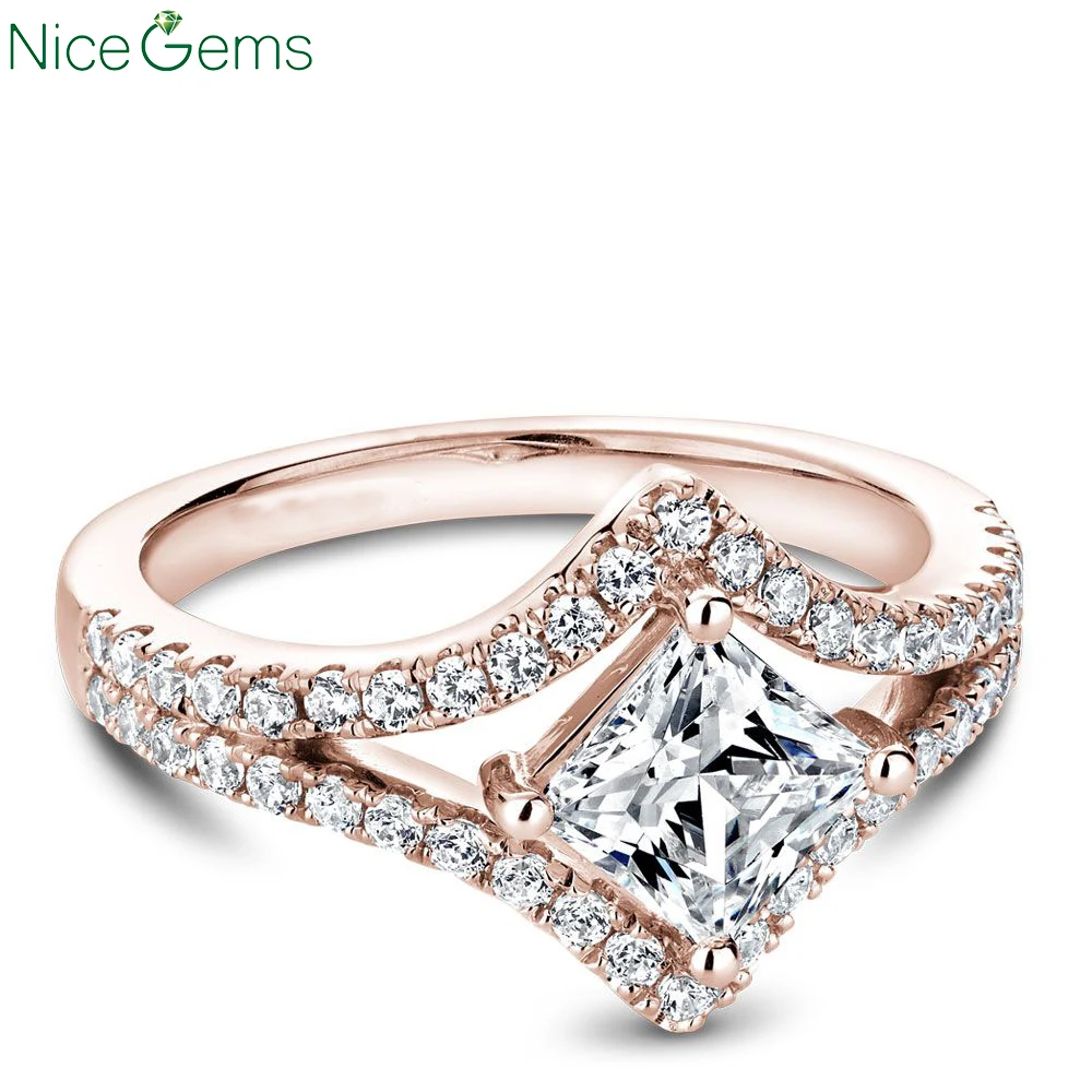 

NiceGems Solid14K обручальное кольцо из розового золота с изображением принцессы, 2 карата D, обручальное кольцо с муассанитом с акцентами для женщин