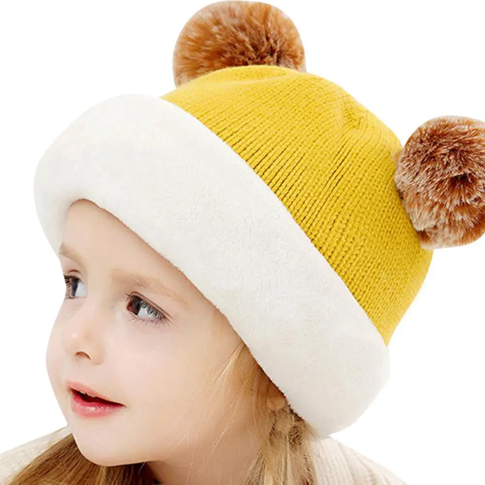 Детская кепка, детский шарф с капюшоном для маленьких мальчиков и девочек, шапка s, шапка для теплые вязаные вещи для зимы, Кепка с клапаном, шарф для новорожденных, реквизит для фотосессии, шапка# 3F - Цвет: Цвет: желтый