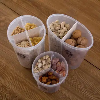 

New Hot Transparent Kitchen Storage Containers Beans Grain Cereal Sorting Storage Container Rice Box Sealed Box with Divider