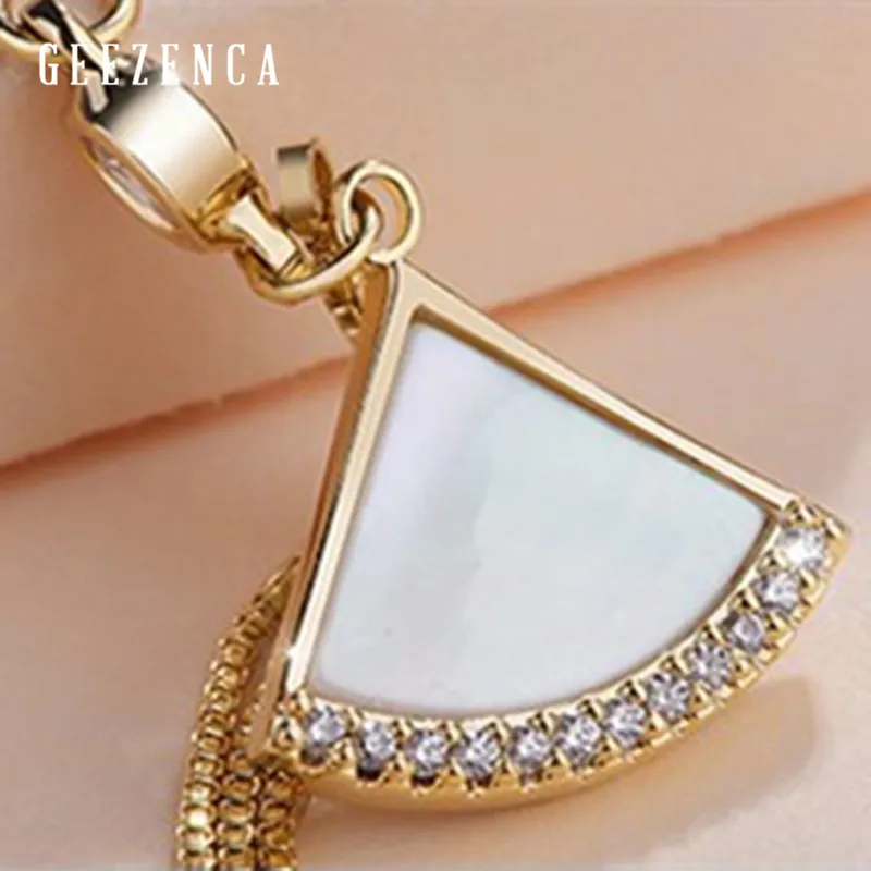 925 Sterling Silver Fan-shaped Shell Zircon Golden Tassels Drop Earrings Korean Trendy Classic Dangle Earring Women Party Gift