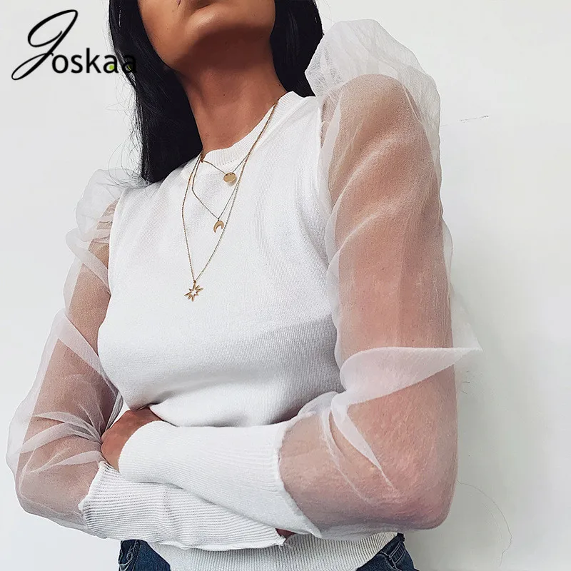 Joskaa, сетчатые, с длинным рукавом, из кусков, сексуальные, Короткие топы, Осенние, для женщин, уличная одежда, футболки