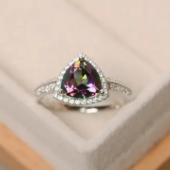 

Colorful Gemstone Ring S925 Silver Triangle Diamond Noble Luxury Europe and America To Send His Girlfriend A Noble Gift