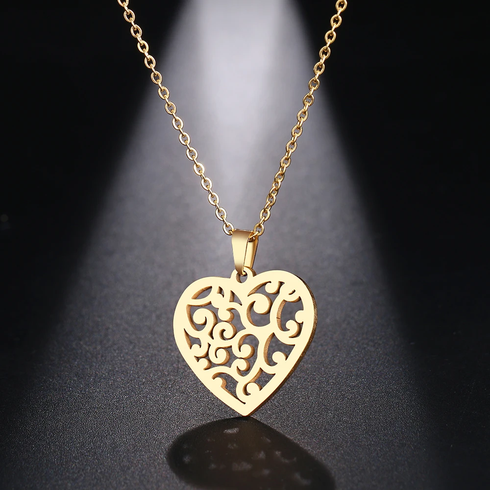 Ожерелье из нержавеющей стали для мужчин и женщин, колье с цветочным узором в виде сердца, оригинальное ожерелье, ювелирные изделия для помолвки