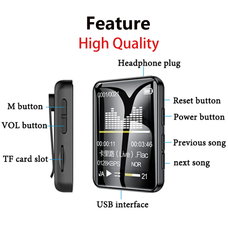Bluetooth MP4 Player Full Touch Screen BT Walkman Music Player Novel Reading E-book Mp3 Video With Earphone