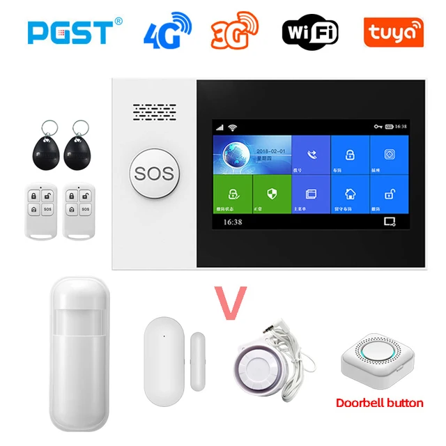 PGST PG-107 4G Tuya Wireless Home WIFI GSM Home Security With Motion Detector Sensor Burglar Alarm System Support Alexa & Google V.