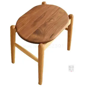 

Solid Wood Nordic Simple Small Round Stool Small Family Black Walnut White Oak Wax Oil Dining Stool Dressing S