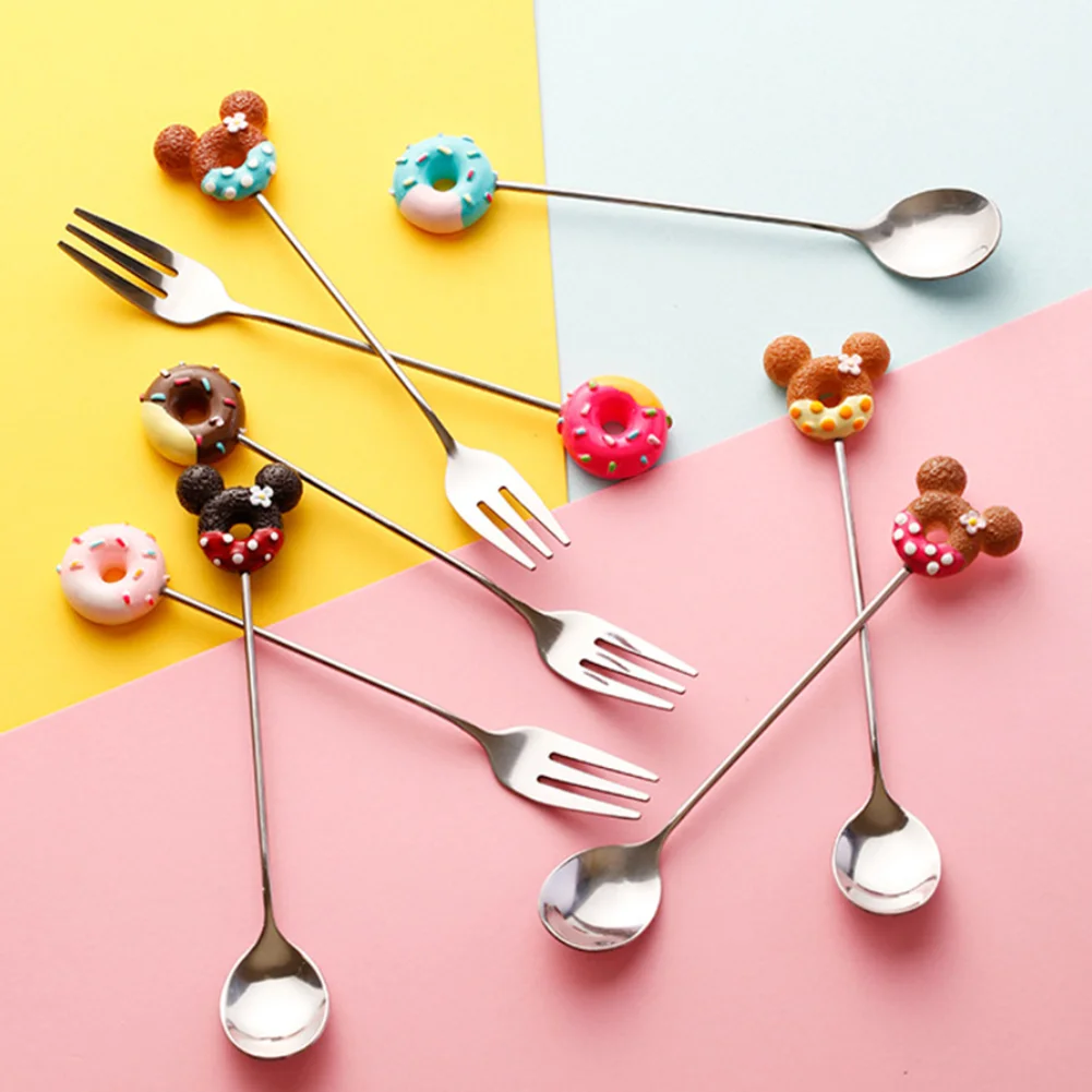 Cutlery Set Stainless Steel Cutlery Set Stainless Steel Doughnut Spoon Fork Cake Coffee Dessert Tea Ice Cream Stirring Spoon