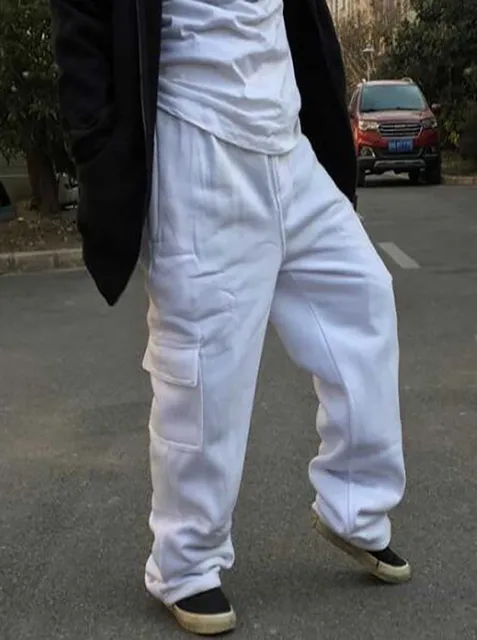 Plus Size Hip Hop Joggers Sweatpants for Men and Women Streetwear Big Pocket Cargo Pants Casual Straight Loose Baggy Trousers white