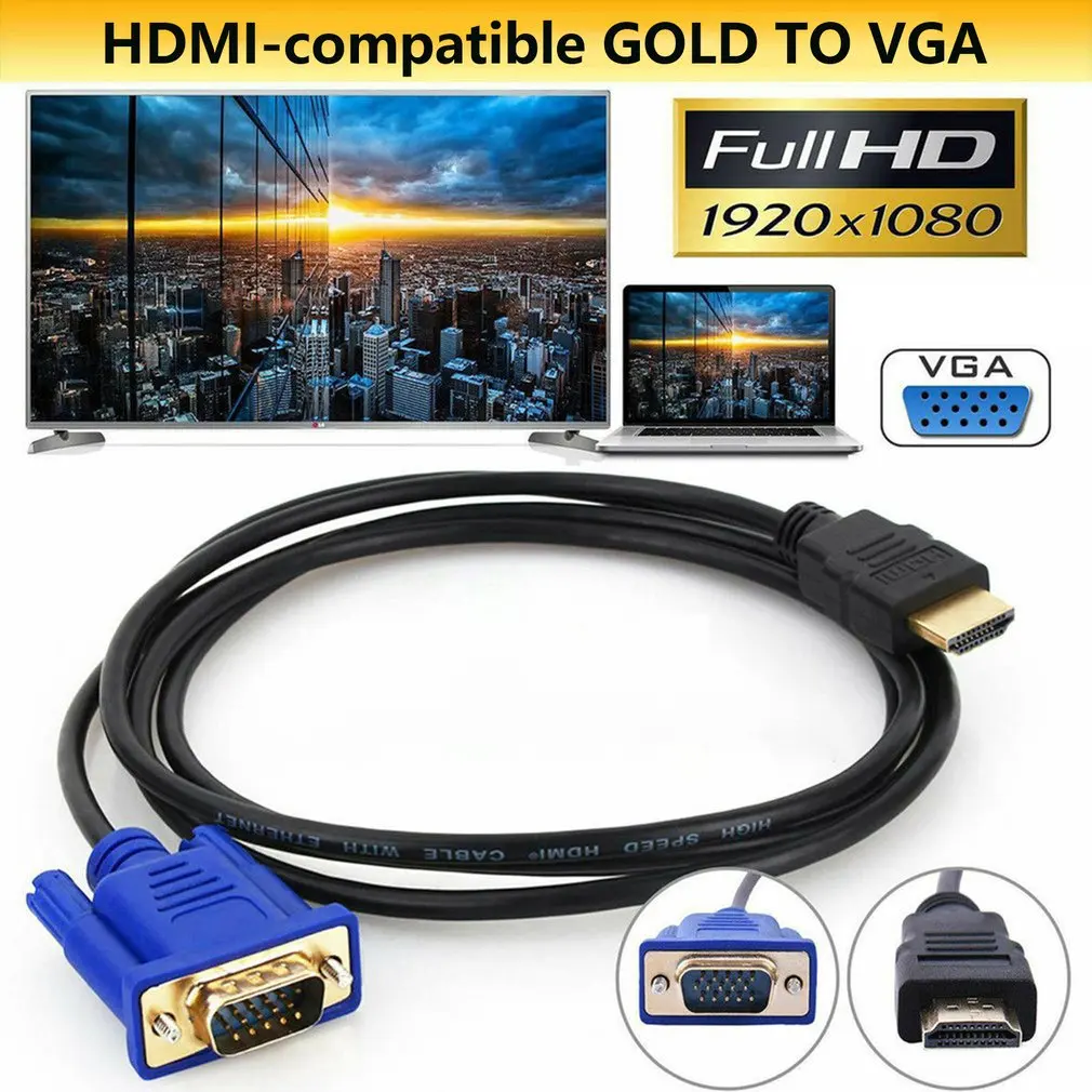 1 8 м/6 футов золотой HDMI-совместимый штекер VGA 15-контактный видеоадаптер кабели 1080P 6