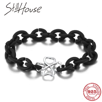 

Hot High qualityr bead Four-leaf Clover Beads black Rubber X Handmade Bracelet women Accessories Jewellery Fashion gifts