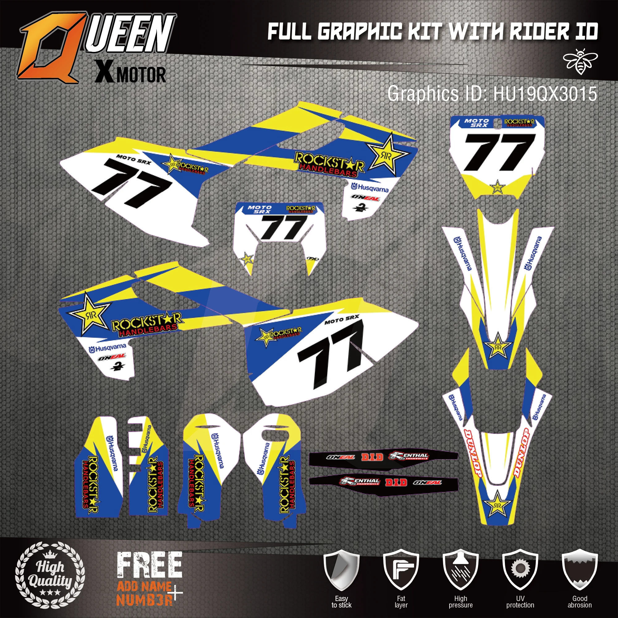 

Queen-X Custom Team Graphics Backgrounds Decals 3M Stickers Kit For HUSQVARNA TC FC TX FX FS 2016-2018 TE FE 2017-2019 015
