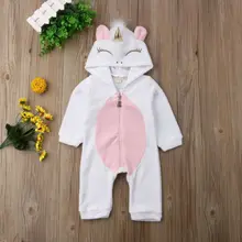 Baby Girl Rompers Unicorn Flannel Fashion girls Cartoon Hooded warm zipper Jumpsuit Newborn Romper Clothes