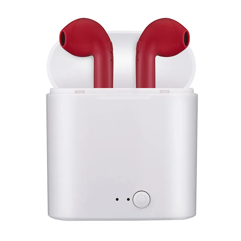 I7 I7s наушники-вкладыши Bluetooth TWS Binau беспроводные наушники гарнитура с микрофоном с зарядной коробкой для Xiaom всех смартфонов - Цвет: Красный