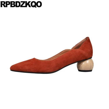 

block pointed toe 10 42 slip on genuine leather suede sheepskin shoes women big size pumps red medium heels 2019 luxury 11 43