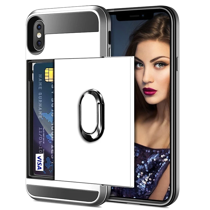 Защитный сдвигающийся Чехол для карт телефона для iPhone 11 X XR XS Max Pro противоударный держатель для карт чехол для iPhone 11 7 8 6 6S Plus - Цвет: White