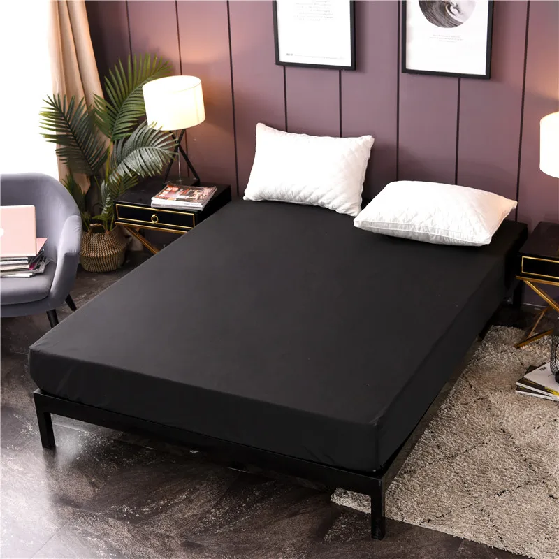

Solid Color Waterproof Fitted Sheet Polyester Bedding Sheet Mattress Cover