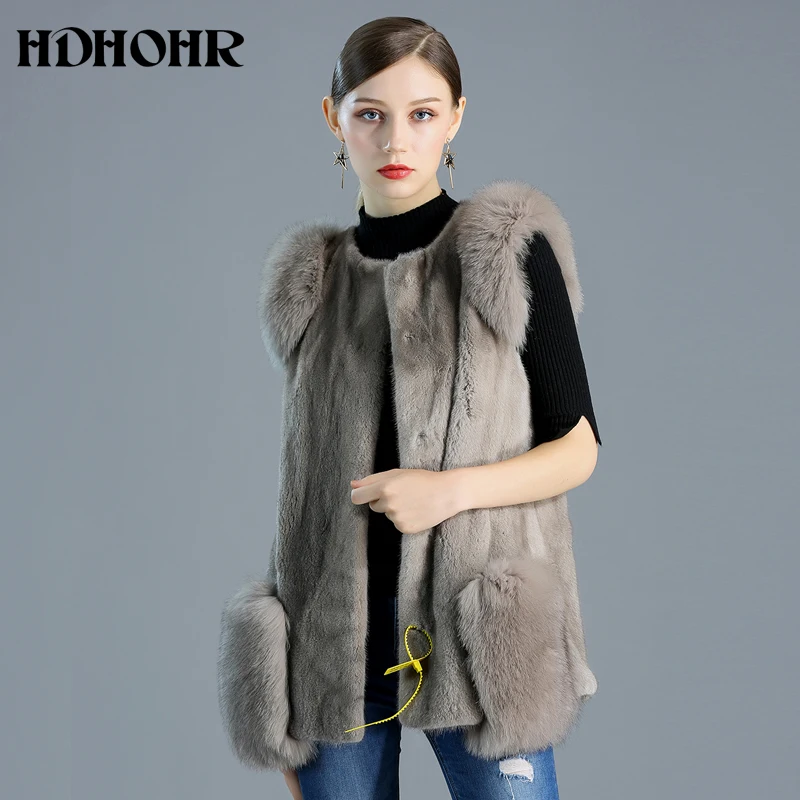 

HDHOHR 2024 Новинка 100% натуральная женская верхняя одежда пальто новый жилет из лисьего меха с импортной норковой меховой жилет цельный женский короткий Норковый жилет