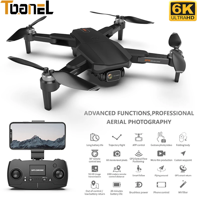 Dron 5G con GPS y cámara 6K HD, gran angular, doble lente, cuadricóptero sin Blushless, vuelo de 28 minutos, distancia de 2021 M, helicóptero RC, novedad de 1000