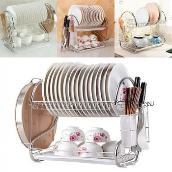 

Stainless Steel Dish Drain Rack Holder Double Layer Storage Stand Kitchen Storage Shelf Dish Drain Rack For Home Restaurant