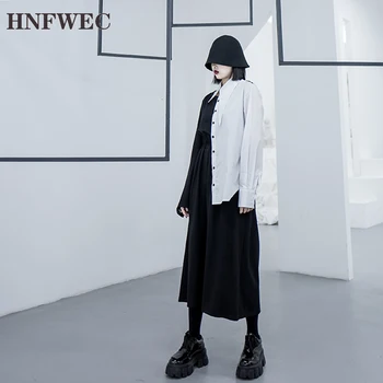 

Women Spliced Temperament Hit Color Dress New Lapel Neck Long Sleeve Loose Fit Fashion Tide Spring Autumn 2020 T409