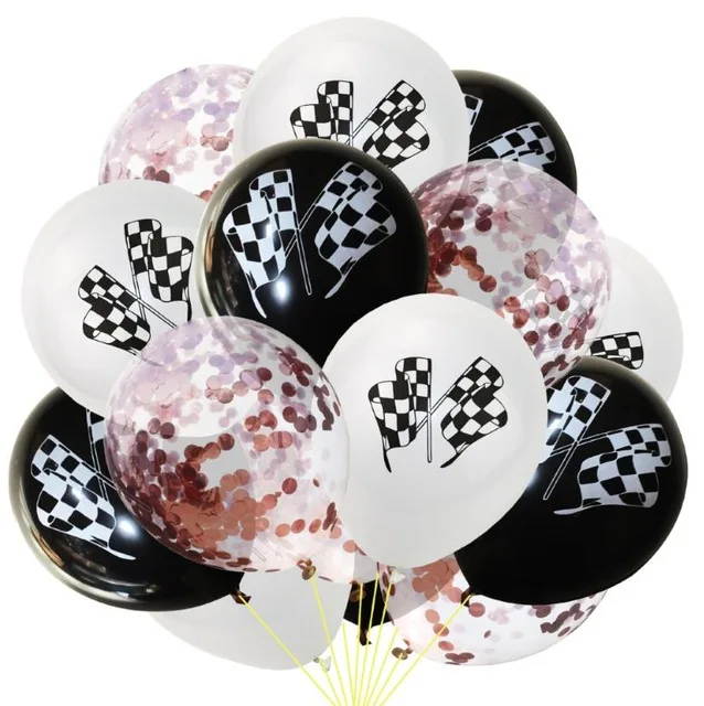 Гоночный флаг автомобиль гоночный мотоцикл шары черный белый клетчатый гоночный автомобиль баллон день рождения украшения Детские игрушки Globos - Цвет: 15pcs