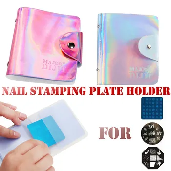 

2019 Women's Fashion Portable Beauty Nail Stamping Plate Holder Case Rainbow Square Rectangular 32 Slots Card Package 909