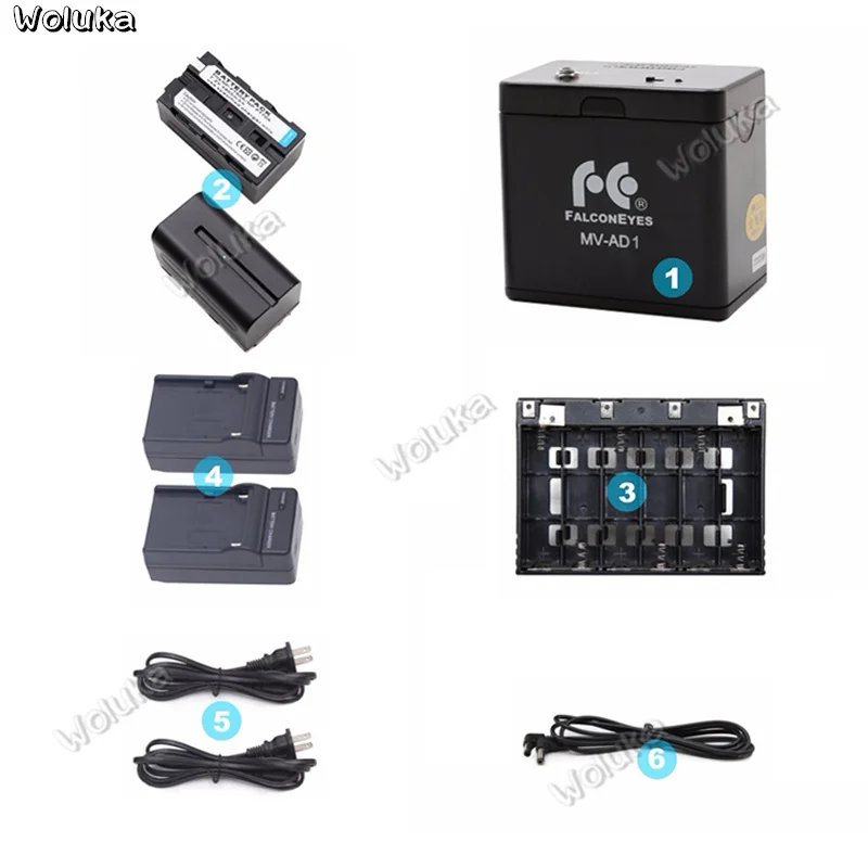 Falcon Eyes Держатель для батареи Чехол MV-AD1+ 2шт NP-F750A Аккумуляторы для FALCONEYES DVR-240D DVR-300DVC Светодиодный кольцевой светильник CD50 T03