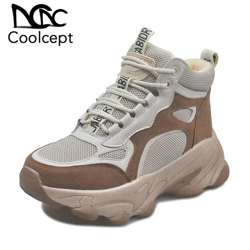 

Coolcept Women Sneakers Fashion Mixed Color Lace Up Player Shoes Women Casual High Top Wedges Shoes Dad Footwear Size 35-40