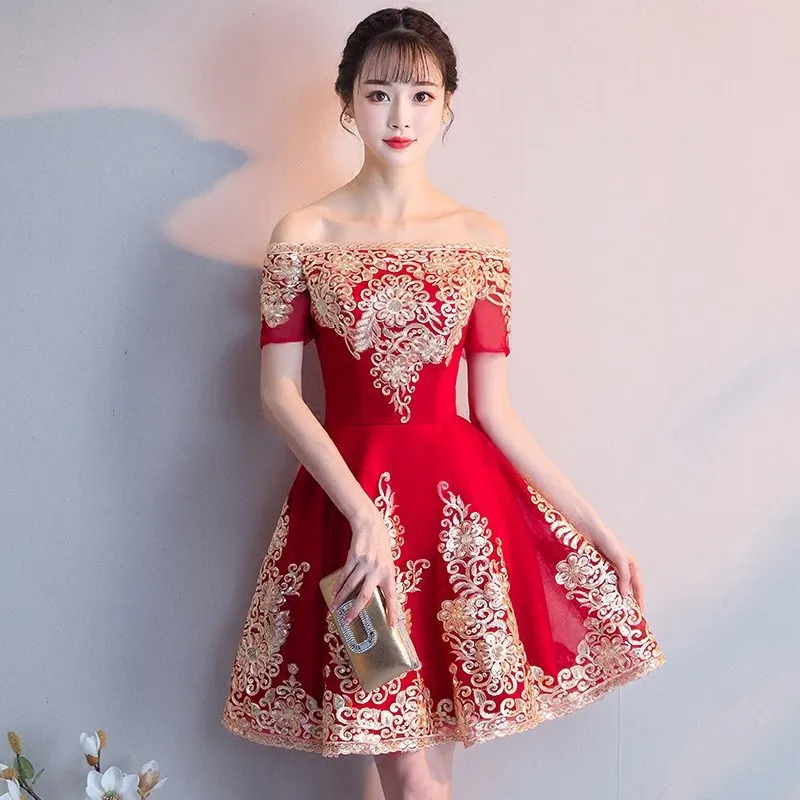 Красные женские вечерние платья с вырезом лодочкой, Мини Cheongsam, элегантные, с коротким рукавом, Qipao, сексуальные, тонкие, свадебные платья, Vestidos xs-xxxl