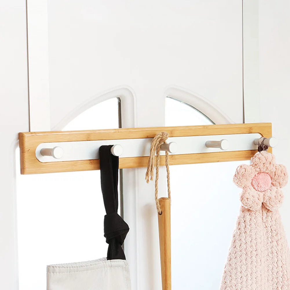 

Door Back Rack Bamboo Aluminum 5 Hooks Multifunction Traceless Hanging Hook DC120